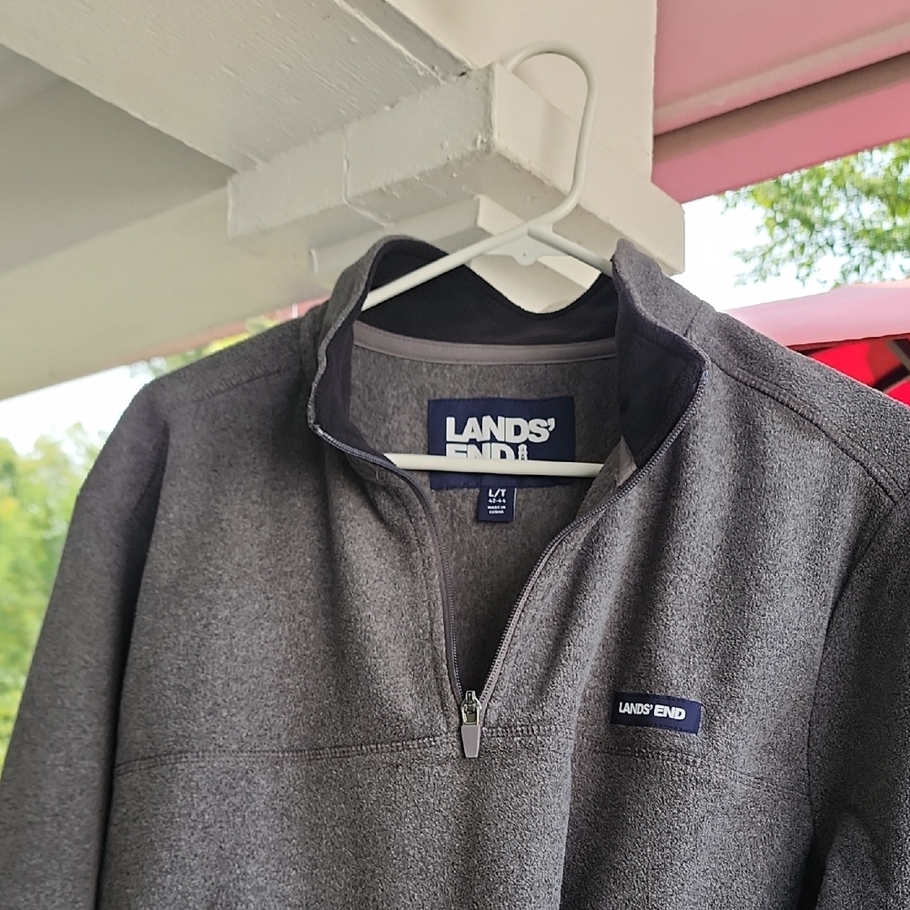 Lands' End Men's Charcoal Quarter Zip Fleece Sweater Large, Tall
